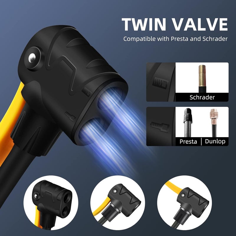 TOOLITIN Bike Pump Portable Floor Bicycle Tires Air Pumps with Presta and Schrader,Multifunctional Ball Needle, for Mountain and Road Bikes Tires, Ball Pump - Image 3